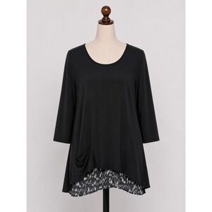 Sympli Womens Black Layered Georgette Contrast Back Vent Tunic Top Size 10